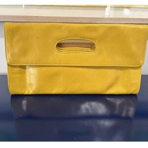 Hobo International Katrina Mustard Yellow Leather Purse Envelope Clutch Bag